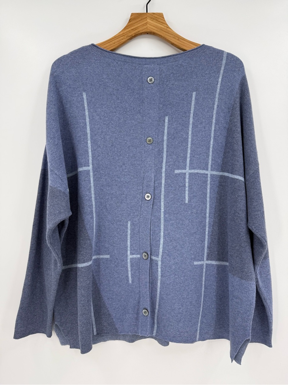 Poetry Blue Cotton Jumper Pullover Sweater with Button Up Back Size US 16 - Picture 2 of 11